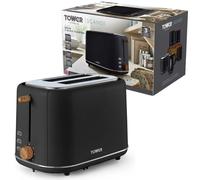 Tower T20027BLK Scandi 2 Slice Toaster with Adjustable Browning Control, Centring Function, 800W, Black