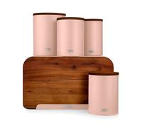 Tower Scandi 5 Piece Acacia Wood Storage Set with Bread Bin, Biscuit Barrel, Canisters, Pink Clay,T826140PCLY