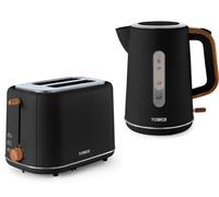 Tower Scandi Black 1.7L 3KW Rapid Boil Kettle & 2 Slice Toaster. Matching Scandinavian Minimalist Design Kettle & 2 Slice Toaster Set in Black (TWRSCANKT2BLK)