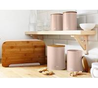 Tower Scandi Clay 5-Piece Kitchen Storage Set - Bread Bin With Chopping Board Lid, 3 Canisters & Biscuit Barrel