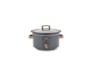 Tower Scandi T16034GRY Slow Cooker with 3 Heat Settings, 3.5L, 210W, Grey with Wood Accents