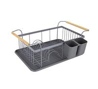 Tower Scandi T847009GRY Dishrack with Wooden Handle for 9 Full Sized Plates, Grey