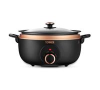 Tower Sear & Stew 3.5L Slow Cooker with Aluminium Hob-Safe Pot, One Pot Cooking, Non-Stick & Dishwasher Safe, 3 Heat Settings, 170W, Black & Rose Gold, T19067RGB