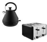 Tower Sera 1.7L 3KW Pyramid Kettle & 4 Slice Toaster Matching Set in Black with Smoked Black Trim