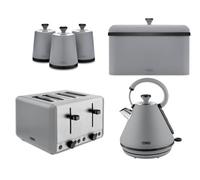 Tower Sera Grey 6-Piece Kitchen Set - 1.7L 3Kw Pyramid Kettle, 4-Slice Toaster, Breadbin And 3 Canisters
