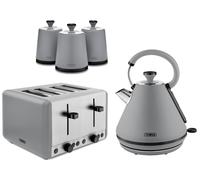 Tower Sera Grey Pyramid Kettle 4 Slice Toaster & Canisters Matching Kitchen Set