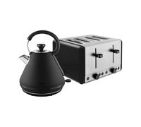 Tower Sera Kitchen Set, 1.7L Pyramid Kettle & 4 Slice Toaster, Black, T10079BLK, T20086BLK