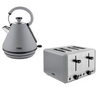 Tower Sera Pyramid Kettle & 4 Slice Toaster Matching Set in Grey with Black Trim