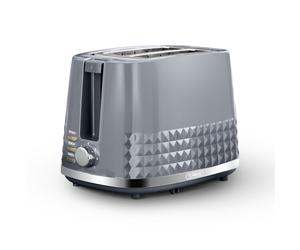 Tower Solitaire 2 Slice Toaster, 850W, Wide Slots, 3D Diamond Textured, Grey & Chrome Accents - T20082GRY