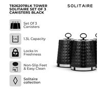 Tower Solitaire Storage Canisters, Set of 3, Tea/Coffee/Sugar, Black T826207BLK