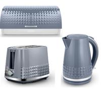 Tower Solitaire 3K 1.5L Kettle, 2-Slice Toaster & Bread Bin Grey With Chrome Accents - Matching Kitchen Set