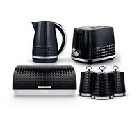 Tower Solitaire Bundle: Kettle, Toaster, Bread Bin, 3 Canister Set in Black Tower Black