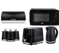 Tower Solitaire 7-Piece Black & Chrome Kitchen Set - 1.5L Kettle, 2-Slice Toaster, 20L Microwave