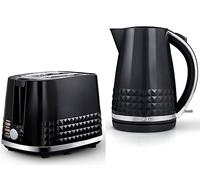 TOWER Solitaire Black 1.5L 3KW Jug Kettle & 2 Slice Toaster. Matching Modern Design Kettle & Toaster Set in Black with Chrome Accents
