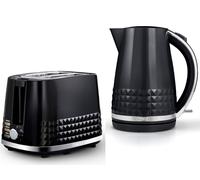 Tower Solitaire Black 1.5L 3KW Jug Kettle & 2 Slice Toaster Matching Set