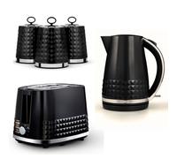 Tower Solitaire Black & Chrome 5-Piece Kitchen Set: Kettle, 2-Slice Toaster & Canisters