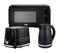 Tower Solitaire Black Kettle 2 Slice Toaster & Microwave T24044BLK Matching Set