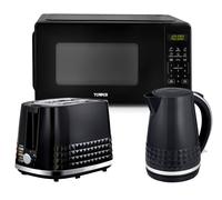 Tower Solitaire Black Kettle 2 Slice Toaster & Microwave T24045BLK Matching Set