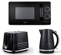 Tower Solitaire Black Kettle 2 Slice Toaster & T24042BLK 20L Manual Microwave