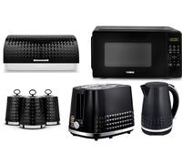 Tower Solitaire Black Kettle Toaster Microwave Bread Bin Canisters Kitchen Set