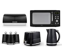 Tower Solitaire Black Kettle Toaster Microwave Bread Bin Canisters Matching Set