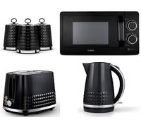 Tower Solitaire Black Kettle Toaster T24042BLK Microwave & Canisters Set of 6