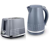 Tower Solitaire Grey 1.5L 3KW Jug Kettle & 2 Slice Toaster. Matching Modern Design Kettle & Toaster Set in Grey with Chrome Accents