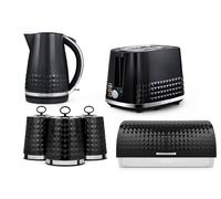 Tower Solitaire Bundle: Kettle, Toaster, Bread Bin, 3 Canister Set in Black Tower Black
