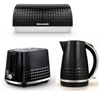 Tower Solitaire Kettle 2 Slice Toaster & Bread Bin Black & Chrome Matching Set