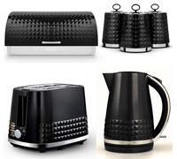 Tower Solitaire Kettle 2 Slice Toaster Bread Bin & Canisters Set Black & Chrome