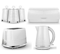 Tower Solitaire Kettle 2 Slice Toaster Bread Bin & Canisters Set White & Chrome
