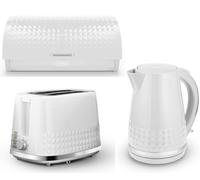 Tower Solitaire Kettle 2 Slice Toaster & Bread Bin White & Chrome Matching Set