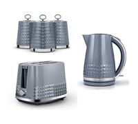 Tower Solitaire Kettle 2 Slice Toaster & Canisters Set Grey & Chrome
