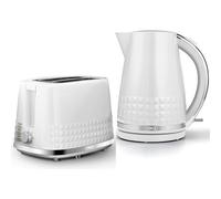 TOWER Solitaire White 1.5L 3KW Jug Kettle & 2 Slice Toaster. Matching Modern Design Kettle & Toaster Set in White with Chrome Accents