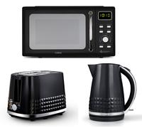 Tower Solitaire Kettle 2 Slice Toaster & Microwave Matching Set in Black/Chrome