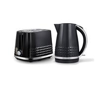 Tower Solitaire Kitchen Set, 1.5L Rapid Boil Kettle & 2 Slice Toaster, Black and Chrome Accents, T10075BLK, T20082BLK