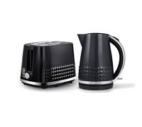 Tower Solitaire Kitchen Set, 1.5L Rapid Boil Kettle & 2 Slice Toaster, Black and Chrome Accents, T10075BLK, T20082BLK