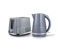 Tower Solitaire Kitchen Set, 1.5L Rapid Boil Kettle & 2 Slice Toaster, Grey and Chrome Accents, T10075GRY, T20082GRY