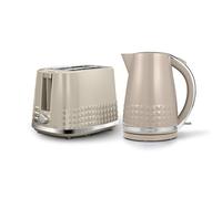 Tower Solitaire Kitchen Set, 1.5L Rapid Boil Kettle & 2 Slice Toaster, Latte and Chrome Accents, T10075MSH, T20082MSH