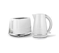 Tower Solitaire Kitchen Set, 1.5L Rapid Boil Kettle & 2 Slice Toaster, White and Chrome Accents, T10075WHT, T20082WHT