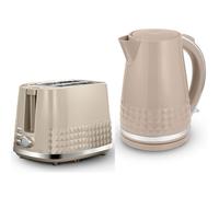 TOWER Solitaire Latte 1.5L 3KW Jug Kettle & 2 Slice Toaster. Matching Modern Design Kettle & Toaster Set in Latte with Chrome Accents