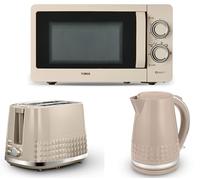 Tower Solitaire Latte 1.5L 3KW Jug Kettle, 2 Slice Toaster & T24042MSH 800W 20L Microwave. Matching Modern Design Kitchen Set in Latte with Chrome Accents