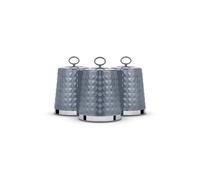Tower Solitaire Set of 3 Canisters, Mirror Finished Steel Lid with Round Loop, Airtight, Grey