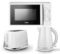 Tower Solitaire White 1.5L 3KW Jug Kettle, 2 Slice Toaster & T24034WHT 700W 20L Manual Microwave. Matching Modern Design Kitchen Set in White
