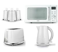 Tower Solitaire White & Chrome 1.5L 3Kw Kettle, 2-Slice Toaster And T24041Wht 800W 20L Microwave Matching Kitchen Set