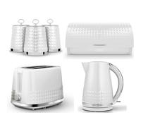 Tower Solitaire White Kettle 2 Slice Toaster Bread Bin & Canisters Set