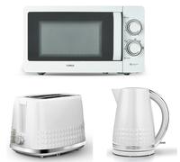 Tower Solitaire White Kettle 2 Slice Toaster & T24042WHT Microwave Set