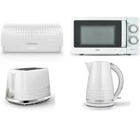 Tower Solitaire White Kettle Toaster T24042WHT 800W 20L Microwave Bread Bin Set