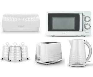 Tower Solitaire White Kettle Toaster T24042WHT 800W 20L Microwave & Storage Set