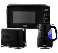 Tower Sonar Black 1.7L Kettle, 2-Slice Toaster & 800W 20L Digital Microwave T24045Blk